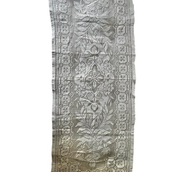 Lace Table Runner 39.5x14.5 Floral & Geometric Pattern Creamy Beige VTG Wedding - Picture 2 of 10